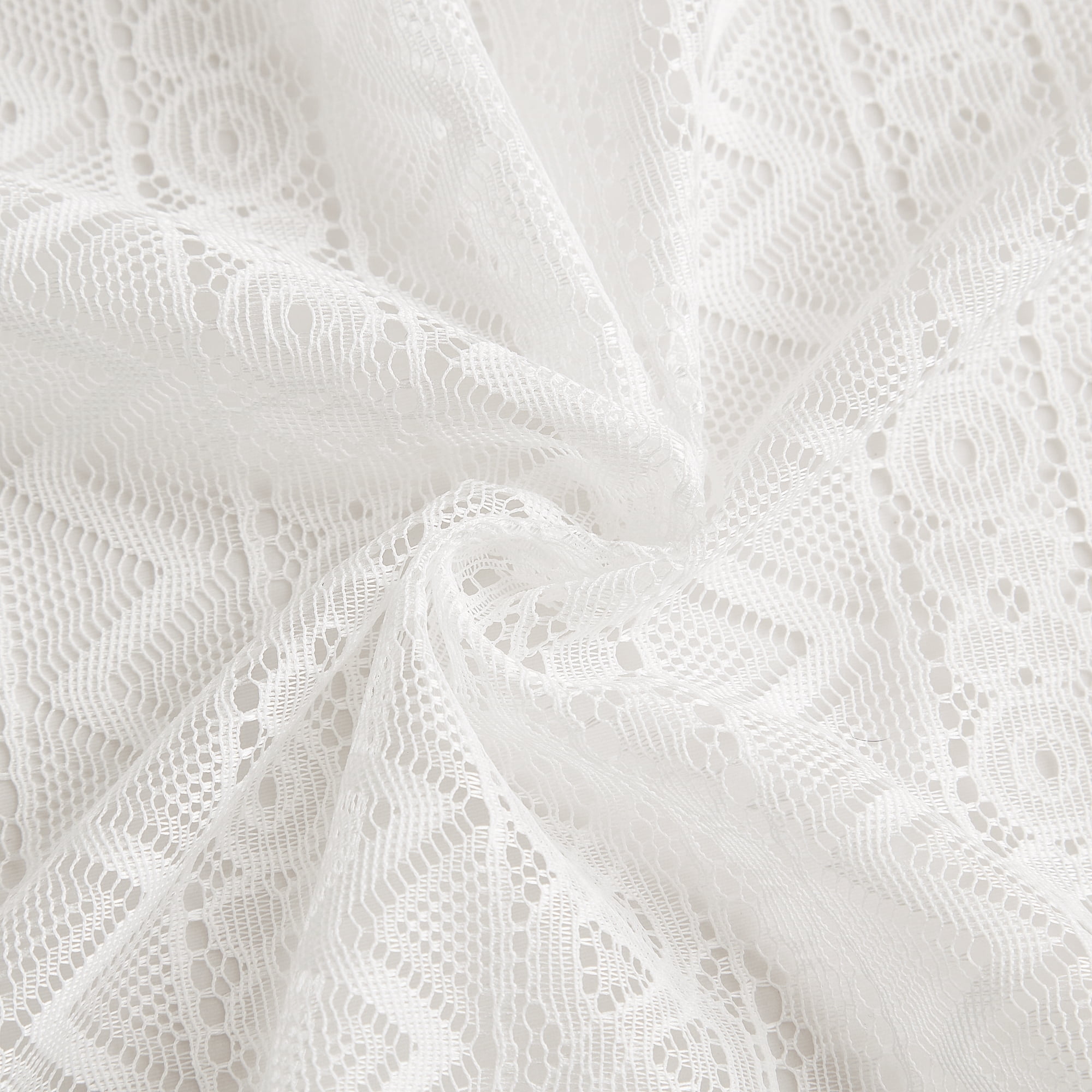 Bohogeo White Linen Textured Tassel Sheer Lace Curtain Panels, Chic Crochet Geometry Knitting Rod Pocket Farmhouse Window Curtain Drapes for Living Room/Bedroom, 2 Panels, 63" L x 40" W