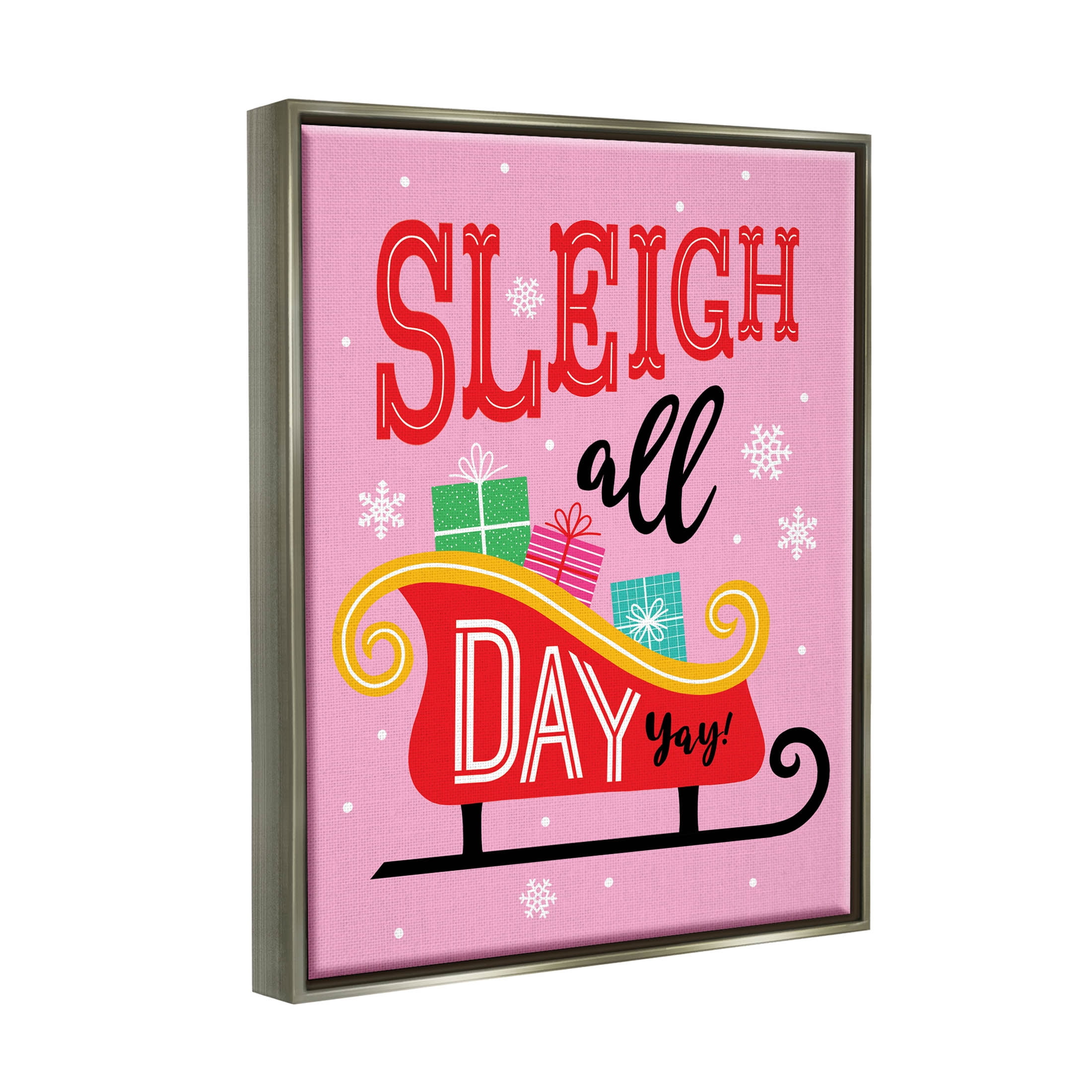 Sleigh All Day Bold Gift Sled Holiday Graphic Art Luster Gray Framed Art Print Wall Art