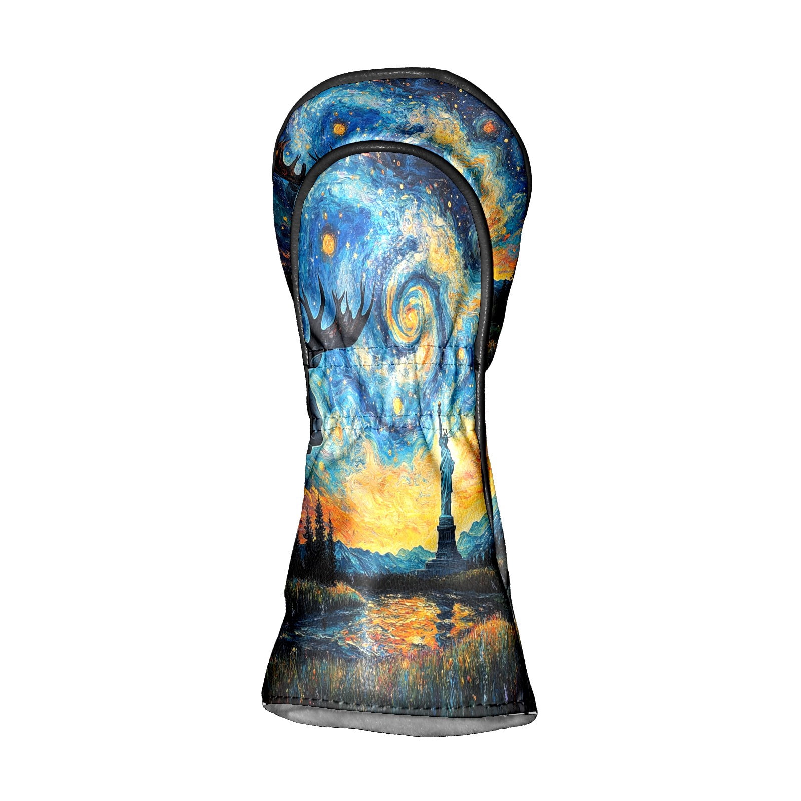 Golf Club Covers, Cyan StarrySky Premium PU Leather Driver Hybrid Putter Head Covers with Velvet Lining, Waterproof Golf Gifts for Men Women