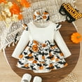 thumbnail image 2 of qiiinnHk Halloween Baby Girl Outfit Ruffle Long Sleeve Dress Romper and Headband Cute Fall Winter Clothes 3-6 Months,White, 2 of 7
