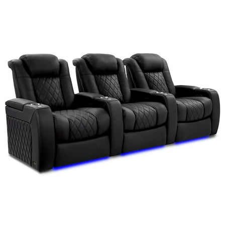 Valencia Theater Seating - Valencia Tuscany XL Luxury Edition Row of 3 Power Headrest Semi-Aniline Italian Nappa Leather 20000 Home Theater Seating - Onyx