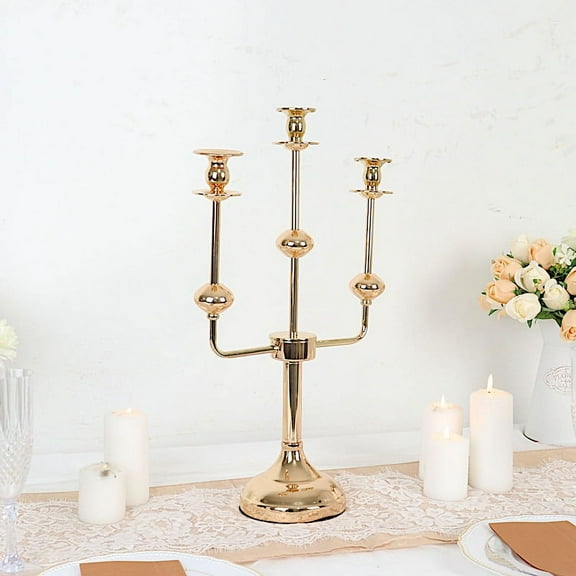 BalsaCircle 20" Gold 3 Arm Metal Candelabra Taper Candle Holder Centerpiece Party Events Decorations Supplies