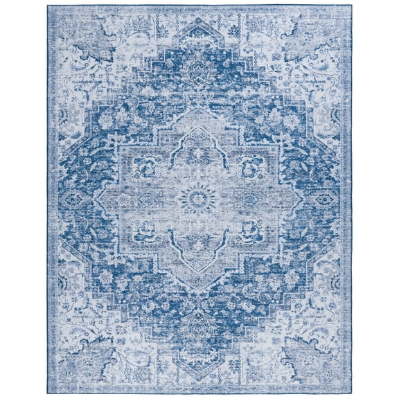 SAFAVIEH Tucson Paolo Oriental Machine Washable Area Rug, Navy/Grey, 10' x 14'