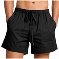 thumbnail image 3 of YOIAVAIOY Men's Linen Shorts Casual Cotton Elastic Waist Drawstring Shorts Lightweight Loose Summer Beach Vacation Short with Pockets Black S, 3 of 8