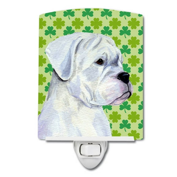 Caroline's Treasures SS4440CNL Boxer St. Patrick's Day Shamrock Portrait Ceramic Night Light, 6x4x3", multicolor
