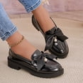 thumbnail image 4 of Crunowin Women's Bowknot Pearl Loafers, Bowknot & Pearl Low-Top Thick Sole Fashionable Large Size Shoes Black, 4 of 9
