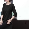 thumbnail image 4 of T Shirts for Women Short Sleeved Round Neck Solid Color Loose T-shirt Black XL, 4 of 6