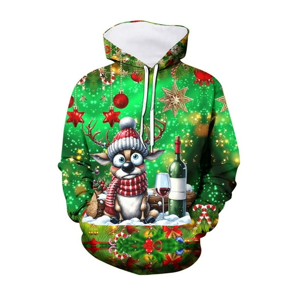 WEIYLL Men's Hoodies Christmas Loose Neck Comfortable Green Graphic Fall Tops size XXL