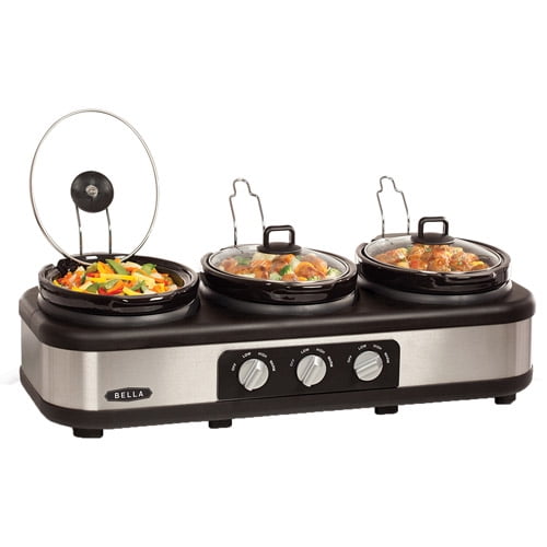 BELLA Stainless Steel Triple Slow Cooker and Buffet Server 3 x1.5 QT