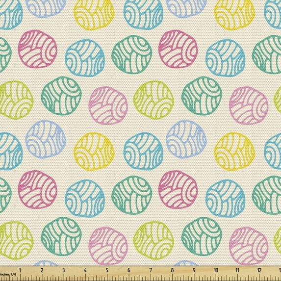 Abstract Fabric by the Yard Upholstery, Pastel Doodle Circle Shapes with Swirly Motifs Creative, Decorative Fabric for DIY and Home Accents, Multicolor by Ambesonne