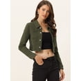 thumbnail image 2 of Chaqueta vaquera para mujer Allegra K recortada lavada con botones deshilachados Verde Oliva L, 2 of 6