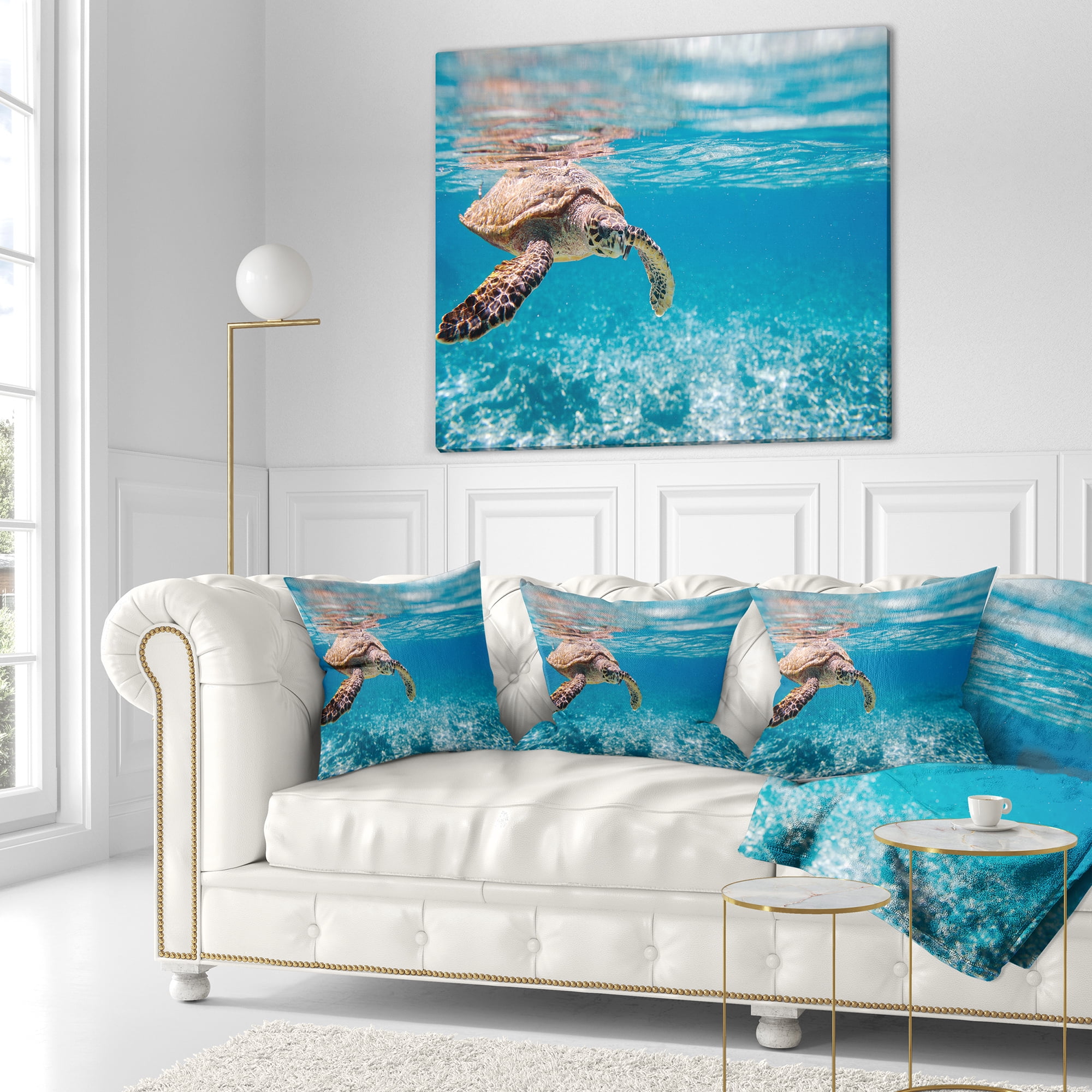 Designart Large Hawksbill Sea Turtle - Abstract Throw Pillow - 16x16