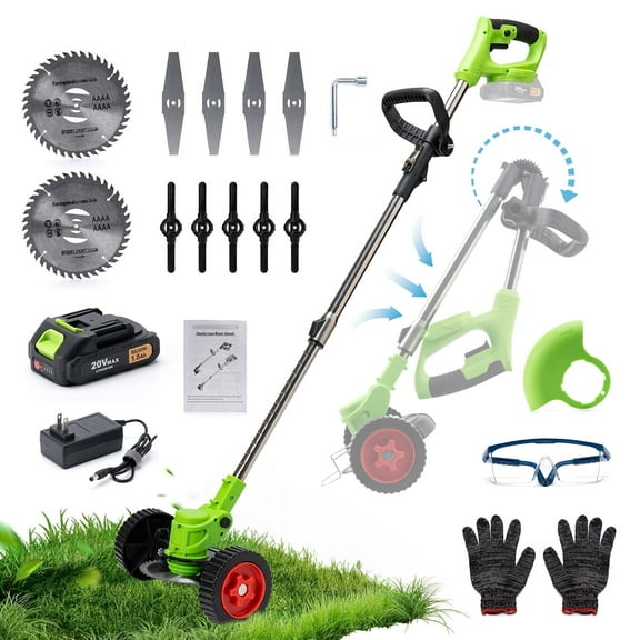Cordless 3-in-1 Weed Wacker, Trimmer, Edger & Mower with Wheels Multi-Blade System for Effortless Lawn & Garden Care