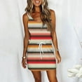 thumbnail image 2 of USSUMA Boho Dress for Women, Women Casual Cami Dress Spaghetti Sleeveless Camo Mini Dress V Neck Striped Sling Strap Dress with Drawstring Belt, 2 of 5