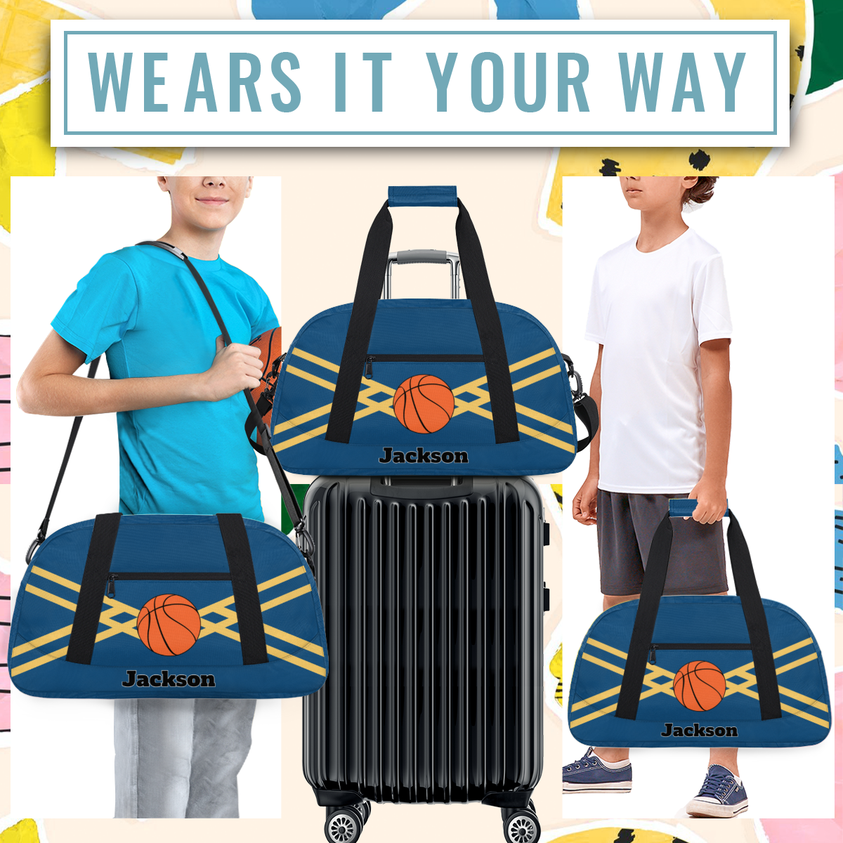 Herdesigns Personalized Basketball Duffel Bag Sport Bag Custom Gym Bag with Name, Dance Bags Weekender Bags Overnight Bags Travel Bag, Blue