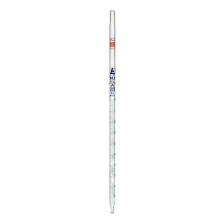Serological Pipette, 10ml - Class A, Tolerance ?0.050ml - Blue Graduations - Color Code, Orange - Calibrated for Delivery to Jet - Borosilicate Glass - Eisco Labs