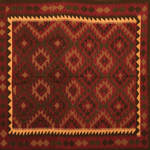 Ahgly Company Indoor Square Oriental Orange Traditional Area Rugs, 5' Square