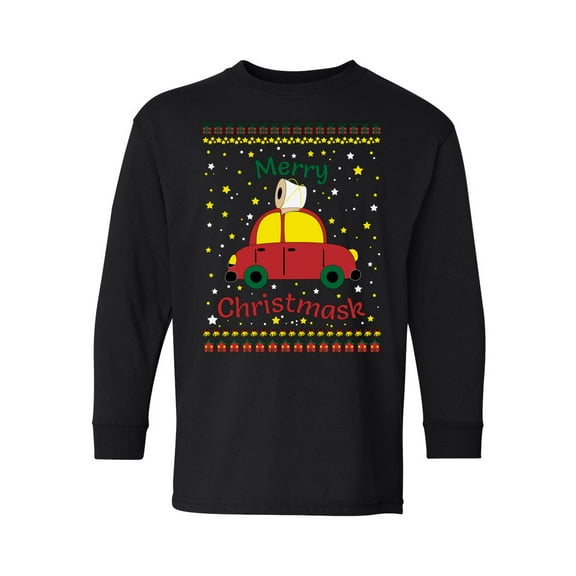 Merry Christmask Kids Long Sleeve Shirt Girls Boys Toilet Paper T-Shirt Youth Holiday Gifts Merry Xmas Car Santa's Helper Christmas Long Sleeve