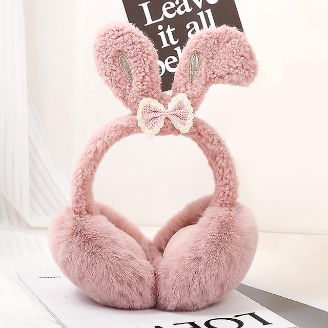 BR Orejeras de conejo rosa cálidas para mujeres y niñas, orejeras de felpa de invierno y resistentes al frío