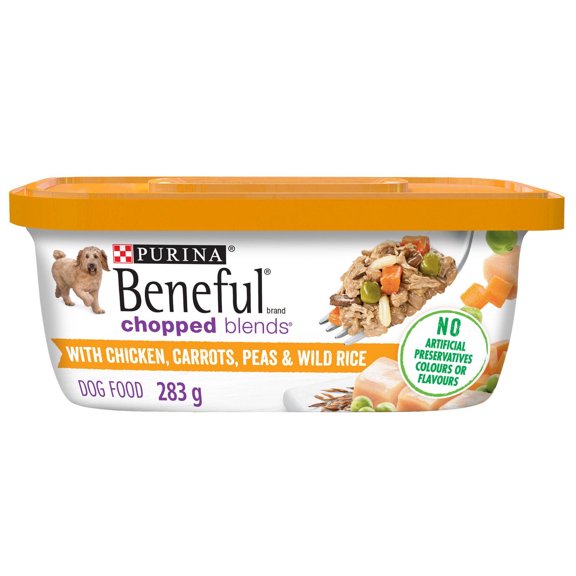 Purina Beneful Mélanges Hachés avec Poulet, Carottes, Petits Pois et Riz Sauvage, Nourriture Humide pour Chiens 283g