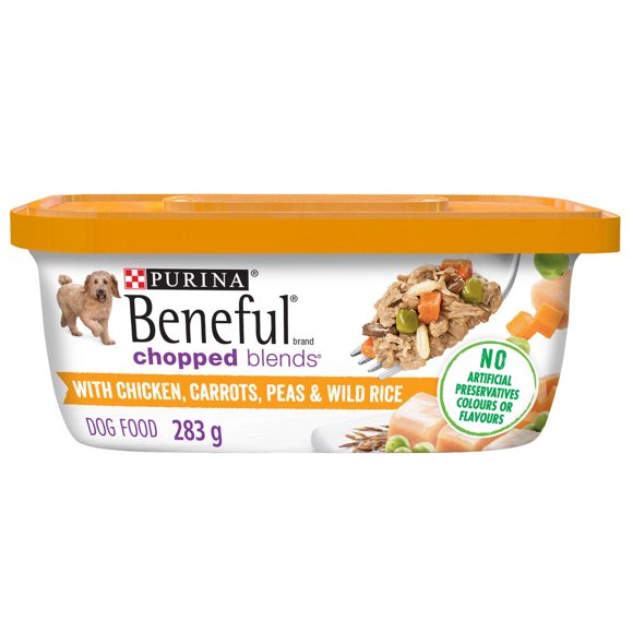 Purina Beneful Mélanges Hachés avec Poulet, Carottes, Petits Pois et Riz Sauvage, Nourriture Humide pour Chiens 283g