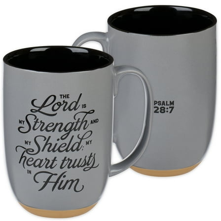 Christian Art Gifts Large Ceramic Coffee & Tea Scripture Mug for Men: Lord is My Strength - Ps. 28:7 Inspirational Bible Verse, Microwave/Dishwasher Safe Lead-Free Cup w/Clay Base, Gray/Black, 15 oz.