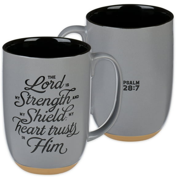 Christian Art Gifts Large Ceramic Coffee & Tea Scripture Mug for Men: Lord is My Strength - Ps. 28:7 Inspirational Bible Verse, Microwave/Dishwasher Safe Lead-Free Cup w/Clay Base, Gray/Black, 15 oz.