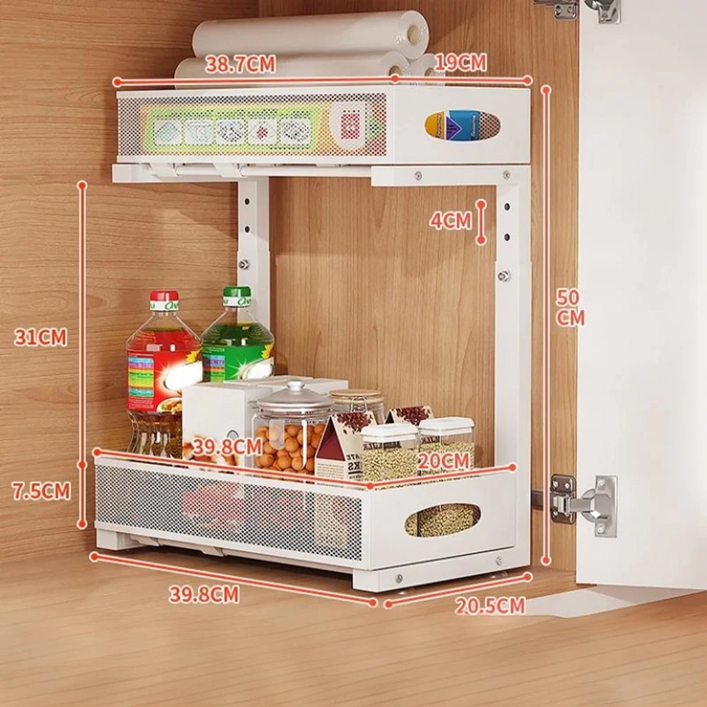 Under Sink Organizer, Height Adjustable Under Kitchen Sink Organizers And Storage Basket, Slide Out 2 Tier Metal Shelf, Pantry Cabinet Organizer For Bathroom Kitchen