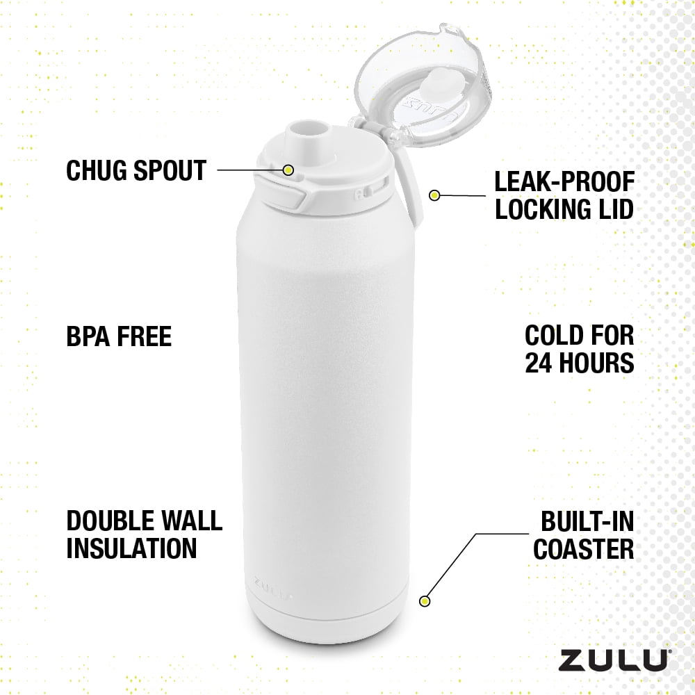 Zulu Swift 40oz Stainless Steel Water Bottle, White