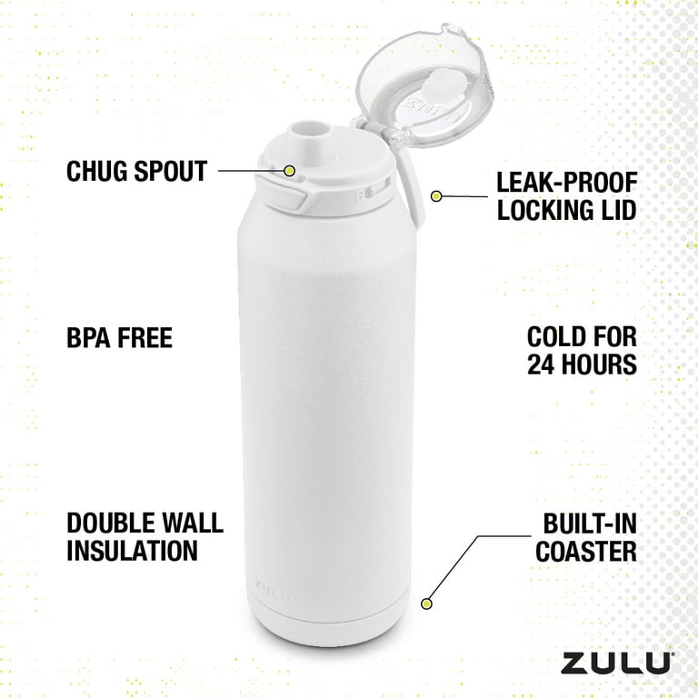 Zulu Swift 40oz Stainless Steel Water Bottle, White - Walmart.com