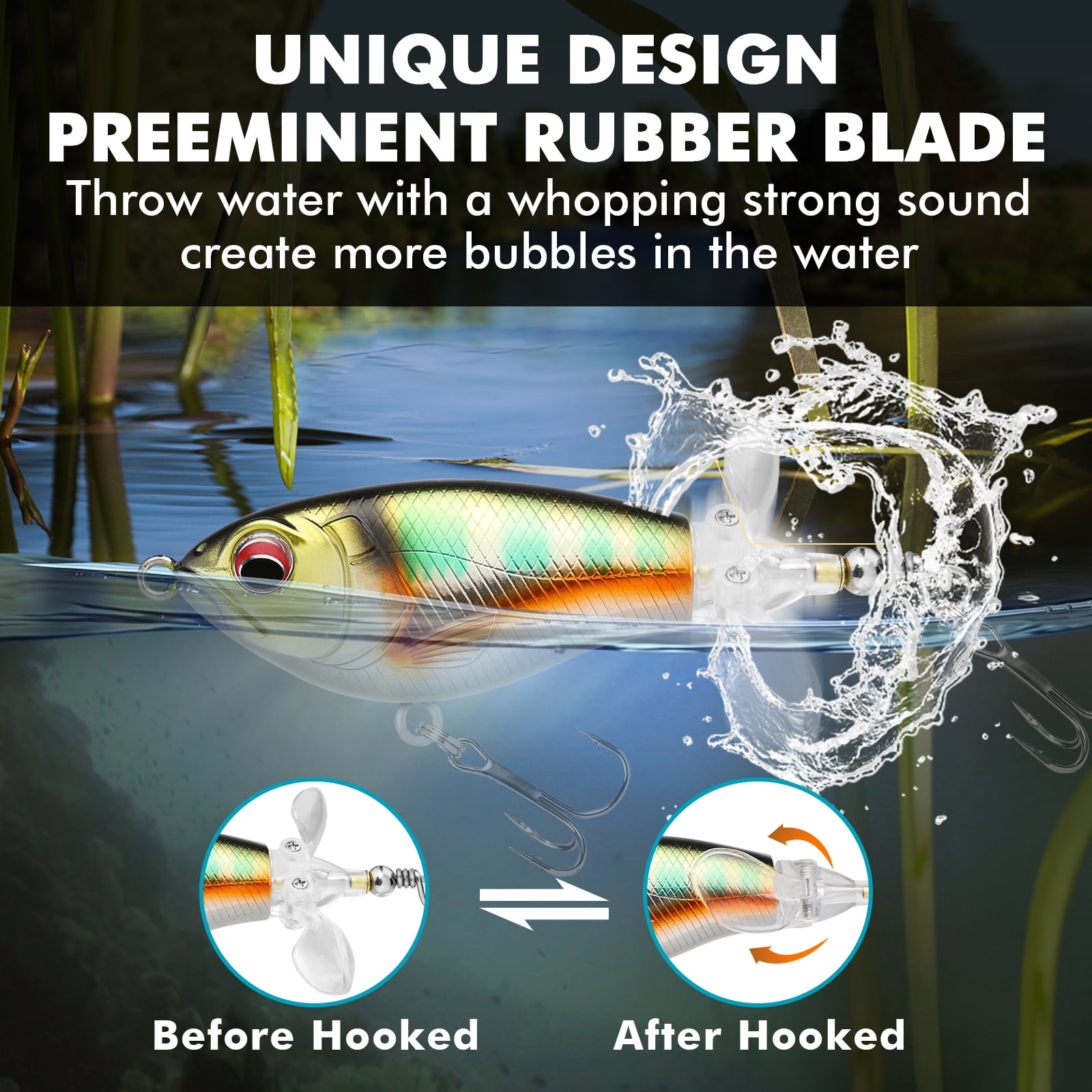 TRUSCEND Popobait Fishing Lures with BKK Hooks, Easy Catch: Instant Startup, Longer Cast, Balanced Spray/Sound/Swim, Topwater Plopper Bait for Bass, Walleye, Catfish, Pike, Great for Family Fishing