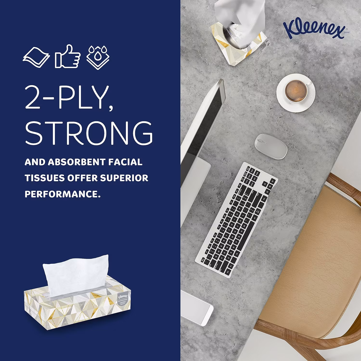 thumbnail image 4 of Professional Facial Tissue (1500 count) - 2-Ply - Flat Facial Tissue Boxes for Business - 12 Boxes/Case (White), 4 of 4