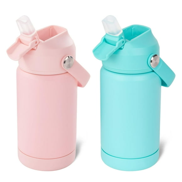 Botella de agua Kerilyn Kids de acero inoxidable, 350 ml, paquete de 2, rosa y verde