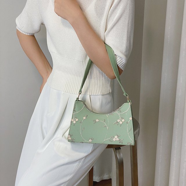 Bolso de hombro con costuras florales de encaje para mujer bolsa Likrtyny de hombro de cuero PU suave para la axila bolso de viaje para playa bolso de mano pequeño para niña