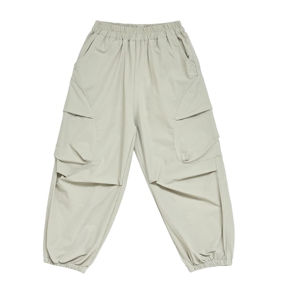 NIPAXO Boys Cargo Pants Relaxed Fit Jogger Trousers with Multi-Pockets Elastic Waist Casual Outdoor Pants for Boys, Khaki, Sizes 4-5Y