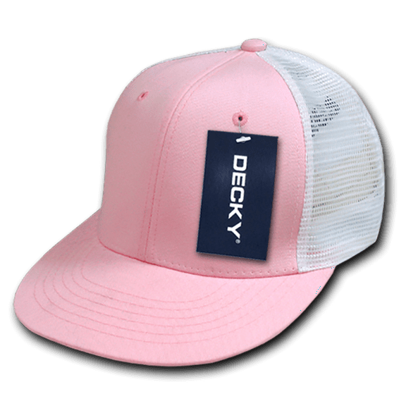Youth 6 Panel High Profile Structured Cotton Trucker, Pink/White