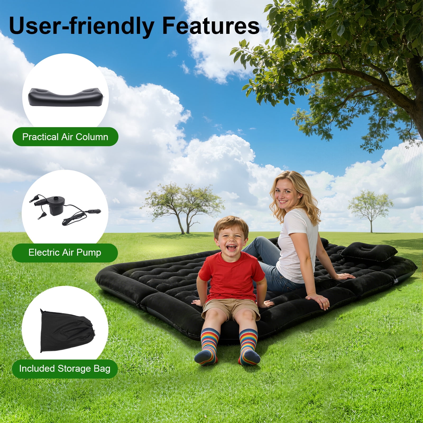 Miumaeov Inflatable Air Mattress Portable Camping Travel Sleeping Airbed with Electric Air Pump or SUV/Truck/Van