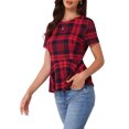thumbnail image 4 of INSPIRE CHIC Women's Plaid Peplum Top Short Sleeve Business Casual Ruffle Hem Blouse 2XL Red, 4 of 5