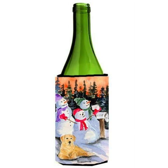 Snowman With Golden Retriever Wine bottle sleeve Hugger