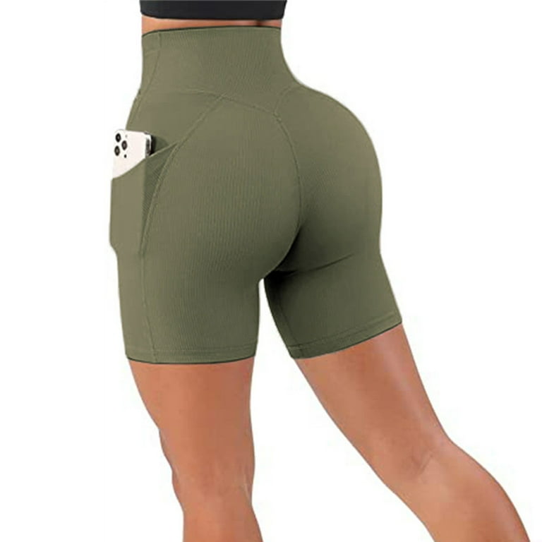 Khaki Acid Wash Seamless Rib Ruched Bum Booty Shorts