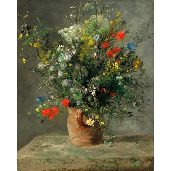 Flowers in a Vase by Auguste Renoir - 12" x 18" Art Print Wall Decor