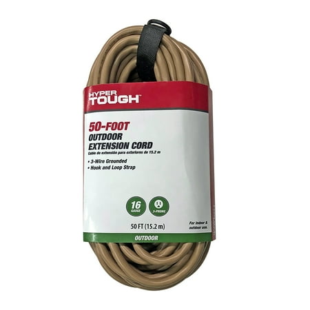 - Hyper Tough 50ft SJTW 16/3 Tan Single Outlet Cord