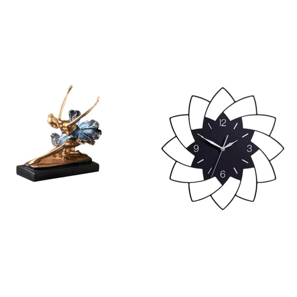 Figura Decorativa De Bailarina De Ballet, Estatua De Bailarina, Figura De Escritorio Para Chimenea, Decoración De Restaurante, Reloj De Pared Acrílico Con Forma De Flor, Silencioso, Para