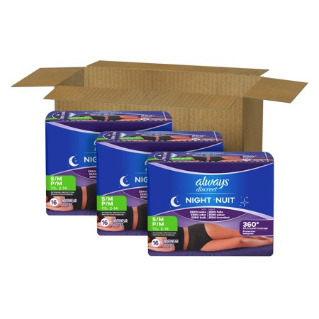 ALWAYS DISCREET NIGHT, REIMAGINED ADULT DIAPERS FOR WOMEN SIZE S/M, 48 CT​