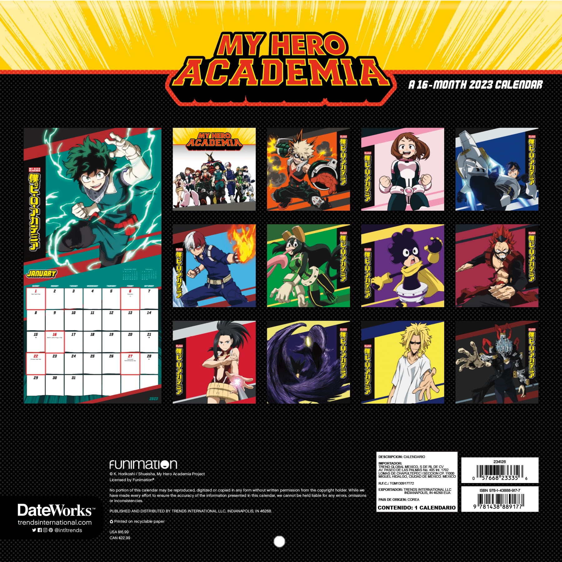 2022 My Hero Academia Wall Calendar