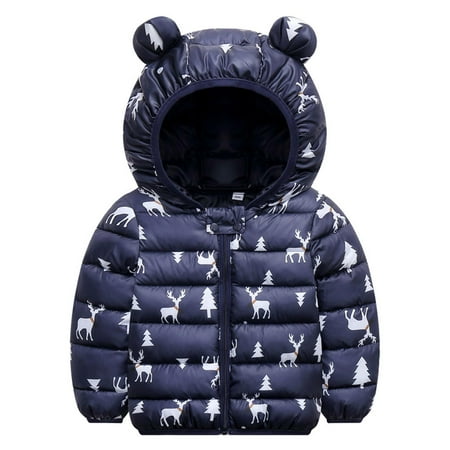 

YYDGH Kids Winter Coats with Hooded Toddler 3D Ear Elk Reindeer Xmas Print Hoodie Light Puffer Jacket for Baby Boys Girls(Navy 4-5 Years)