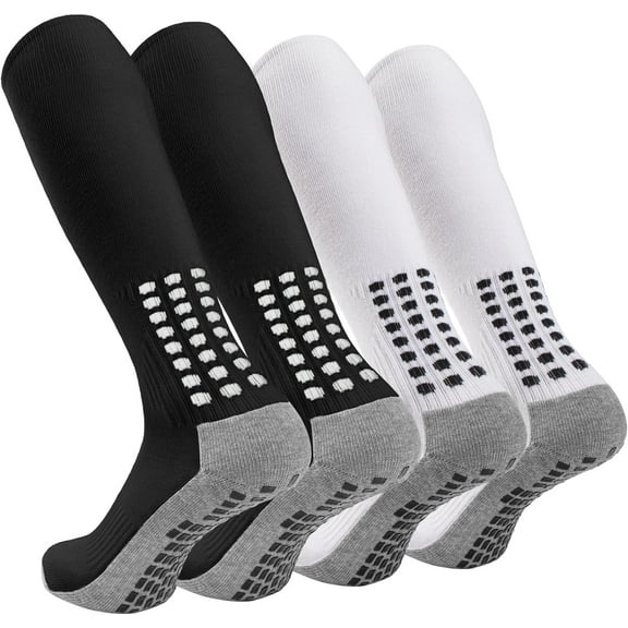 Ultrafun 4 Pairs Soccer Socks Knee High Grip Socks Soccer Non Slip Football Baseball Softball Multi-Sport Socks for Men Women (Black White)