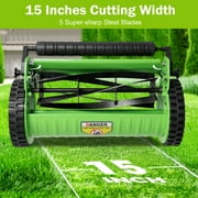 NiamVelo Push Lawn Mower 15-inch Manual Mower 2 WheelsPush Reel Mower with Grass Catcher, Green