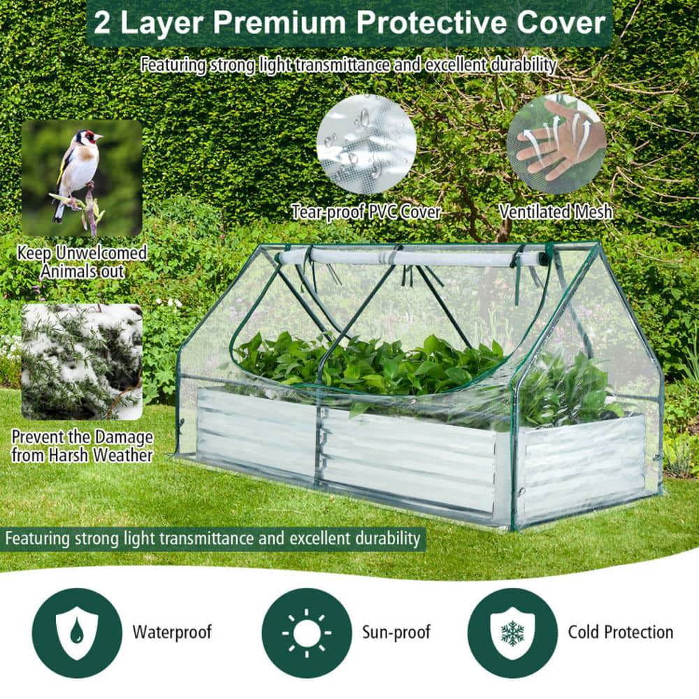 Spaco 6 x 3 x 3 Feet Galvanized Raised Garden Bed with Greenhouse, Garden Bed with with PVC Cover and 2-Tier Windows for Outdoor as Backyard, Garden, Patio, Lawn, Silver