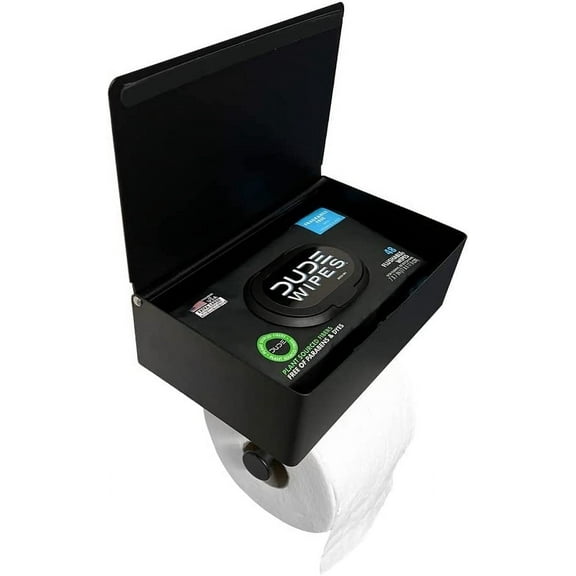 DUDE Wipes Stash Box - Flushable Wipes Dispenser - Toilet Paper and Flushable Wipes XL Wall Mounted Holder